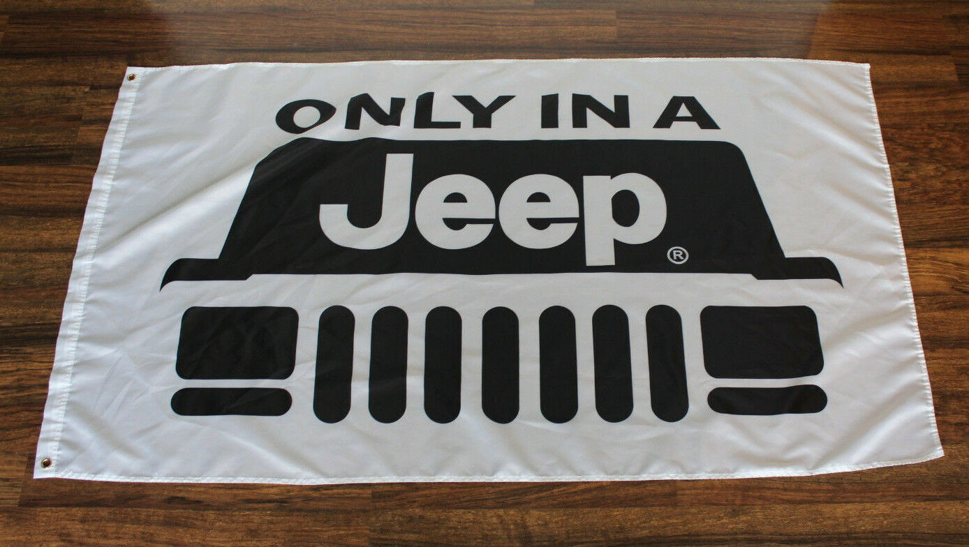 New Only in Jeep Banner Flag 3x5 Black Grill Rubicon Wrangler US