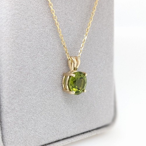 Solitär-Halskette 3 kt Rundschliff natürlicher Peridot 14 Karat Gelbgold vergoldet 925 - Bild 2 von 4