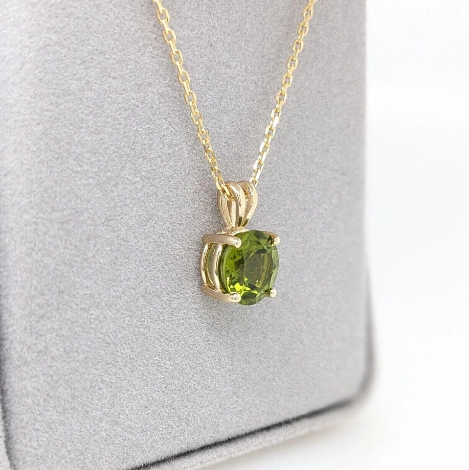 Collar solitario 925 chapado en oro amarillo de 14k peridoto natural corte redondo de 2 quilates Foto 2 de 4