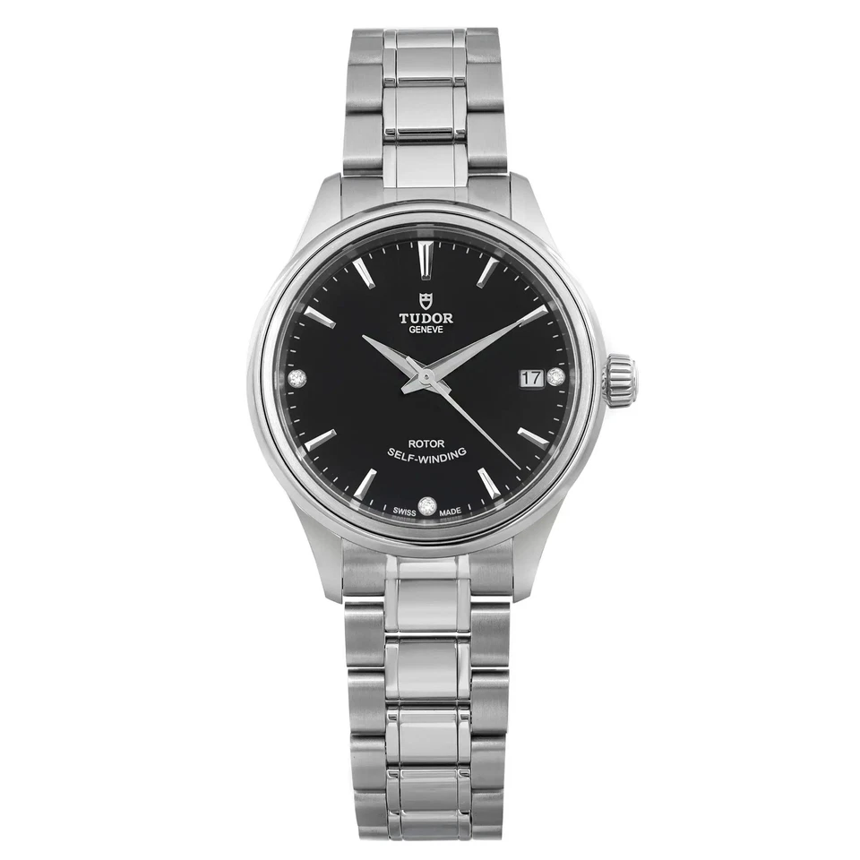 Tudor Style 34mm Stainless Steel Diamond Black Dial ladies Watch 12300-0004