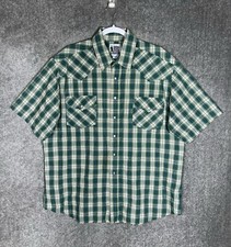 Rock Creek Ranch Western Pearl Snap Shirt Mens Sz XL 17-17.5 Green Plaid Pockets