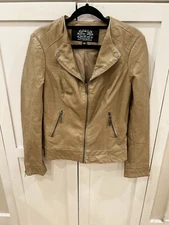 Womens Leather Jacket Size Small Blanc Noir  Tan Faux