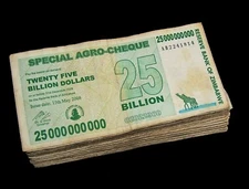 100 pcs x Zimbabwe 25 Billion dollar agro cheque banknotes-1 bundle