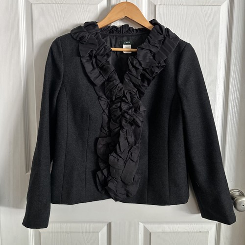 J.Crew Women Charcoal Dark Gray Wool 2PC Suit Jacket Pencil Skirt Set Sz10 - Picture 2 of 8