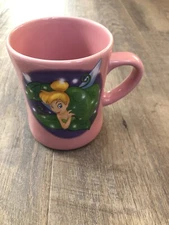 Disney Store Double Sided Pink Tinkerbell 3D Embossed Mug Hiding In the Leaves