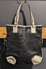 ESCADA Ivory  Black Leather Shoulder Hand Bag w/ Magnetic Closure Made n Italy