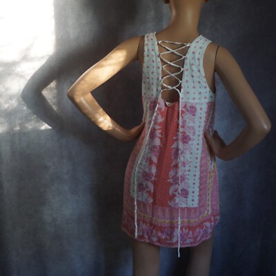 Womens Aeropostale XS Floral Sleeveless Dress Back Tie White Pink Peach  Lined | eBay
