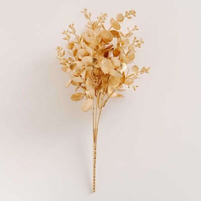 4 Gold Metallic Artificial Eucalyptus Leaves Bushes Party Decorations