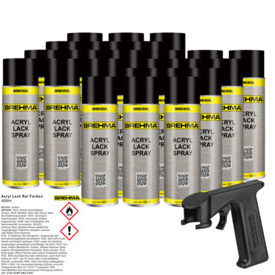 24x BREHMA Lackspray Schwarz matt Lack Spray Farbe Spraydose Ral 9005 Griff