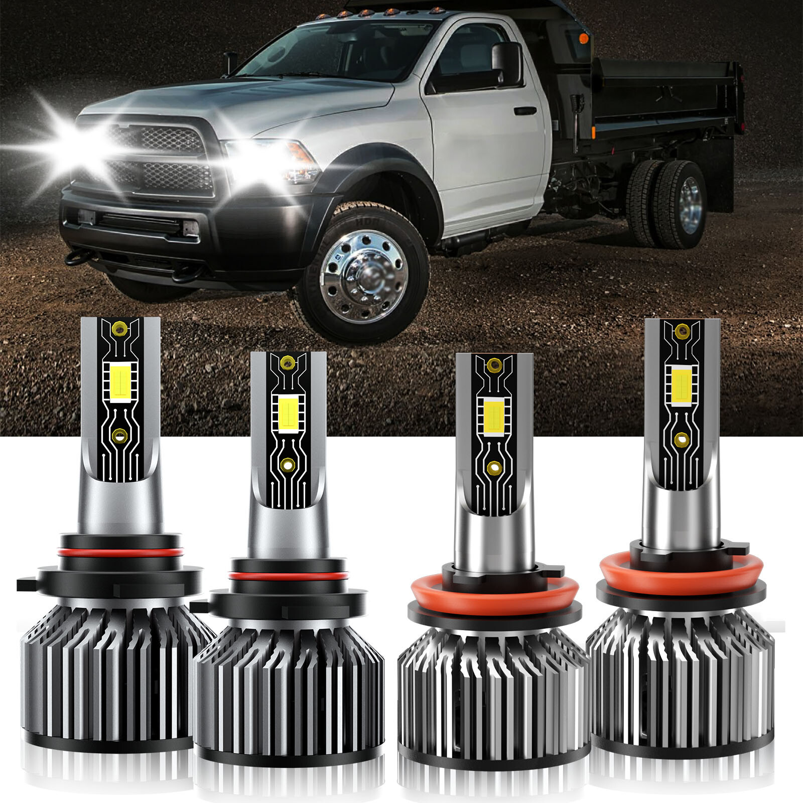 Kit de bombillas LED de haz alto bajo 9005+H11 6500K para Ram 4500 2011-2022
