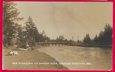 (5184)  RPPC ALONG THE NEACOXIE RIVER NEAR GEARHART & SEASIDE OR c1920