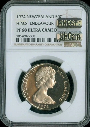 1974 New Zealand 50 Cents 50C NGC PF68 Ultra Cameo Quality