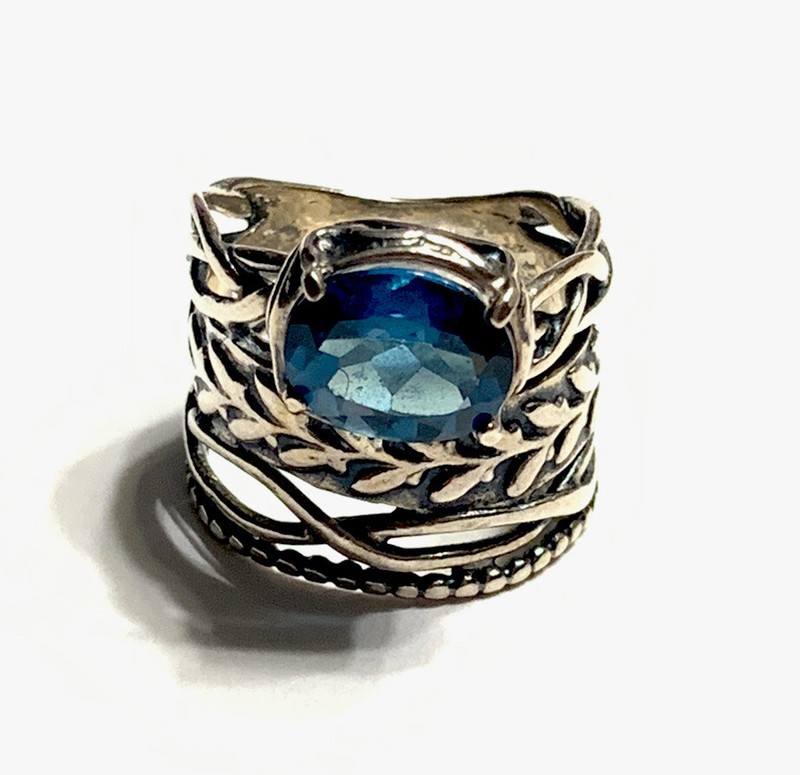 NWOT OR PAZ STERLING SILVER 925 WIDE BLUE TOPAZ RING SZ 6 MADE IN ISRAEL PZ Au