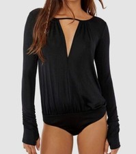  68 Free People Women's Black Kaya Long-Sleeve Bodysuit Size S