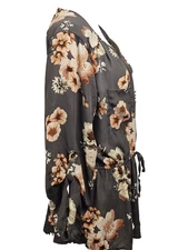 J For Justify Women's Floral Blouse gray size XL zipper neck, tie waist