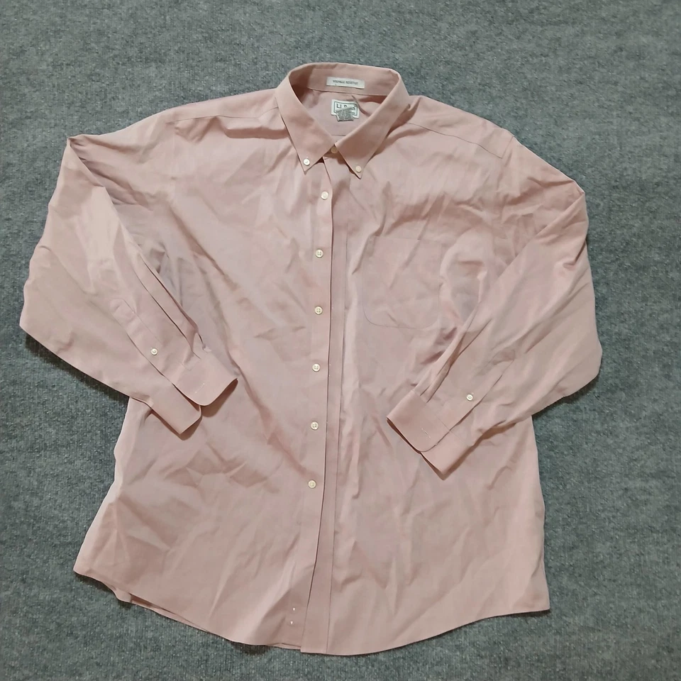 LL Bean Shirt Mens Large Pink Button Down Wrinkle Resistant Pocket Dress Work - Image 2 of 4