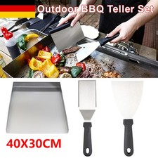 Edelstahl Grillplatte set | Plancha für Gasgrill und Holzkohlegrill mit Griff DE