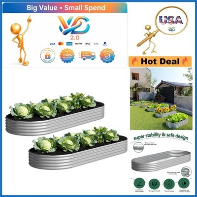 Galvanized Oval Garden Bed 12x4x1ft Outdoor Heavy Duty Planter Boxes 2 Pack