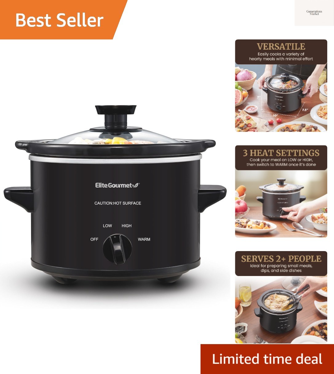 Versatile 1.5Qt Ceramic Slow Cooker with Cool-Touch Handles & Multiple Settings