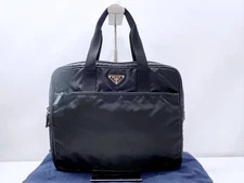Excellent Condition PRADA Triangle Logo Tessuto Handbag Black VA0609