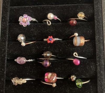 Lot of 12 Wire-Wrapped Rings Beads Handmade Costume #4