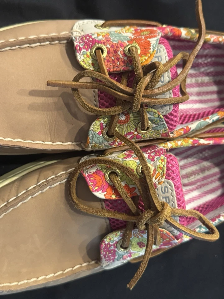 Hermosos Zapatos Mocasines Sperry Top Sider Para Mujer 6.5 M Marrón Floral Cuero Foto 4 de 4