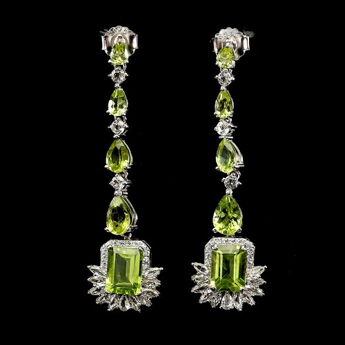 925 Sterling Silver Earrings Octagon Peridot 8x6mm Tapaz Natural Gemstone