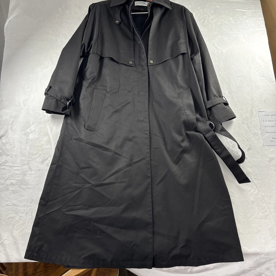 De colección J.G. Trench coat Hook para mujer talla 8 sarga negra con cinturón forro extraíble EE. UU. Foto 4 de 4