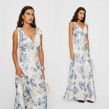 NWT REFORMATION Pernille Floral Print Silk Maxi Dress Lupine Blue Sz S