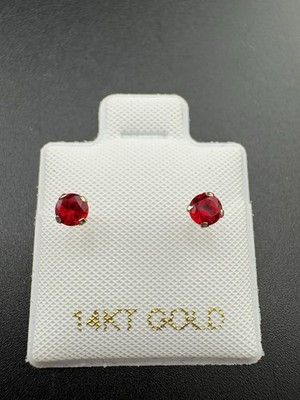 14k Gold Earrings With Red Cubic Zirconia