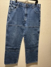 Dickies Double Knee Blue Jeans, 36x32, Rear Phone Pocket