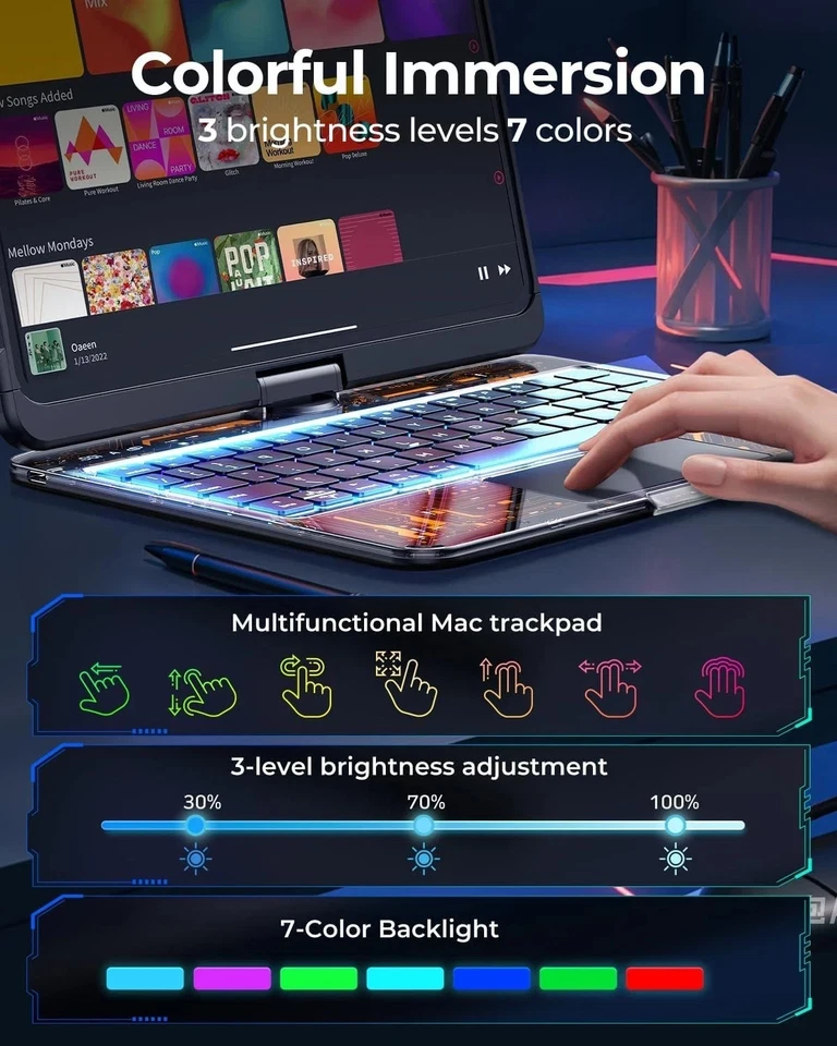 Clear Wireless Keyboard Case for iPad Pro 13 Inch M4 2024 with Pencil Holder & M - Image 3 of 4