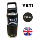 YETI Black Rambler 26oz with Straw Cap - Double-Wall Insulated Bottle - 769ml