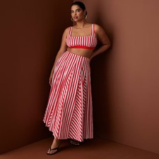 Women Pleated Poplin Striped Midi Skirt - Rosie Assoulin Red 0