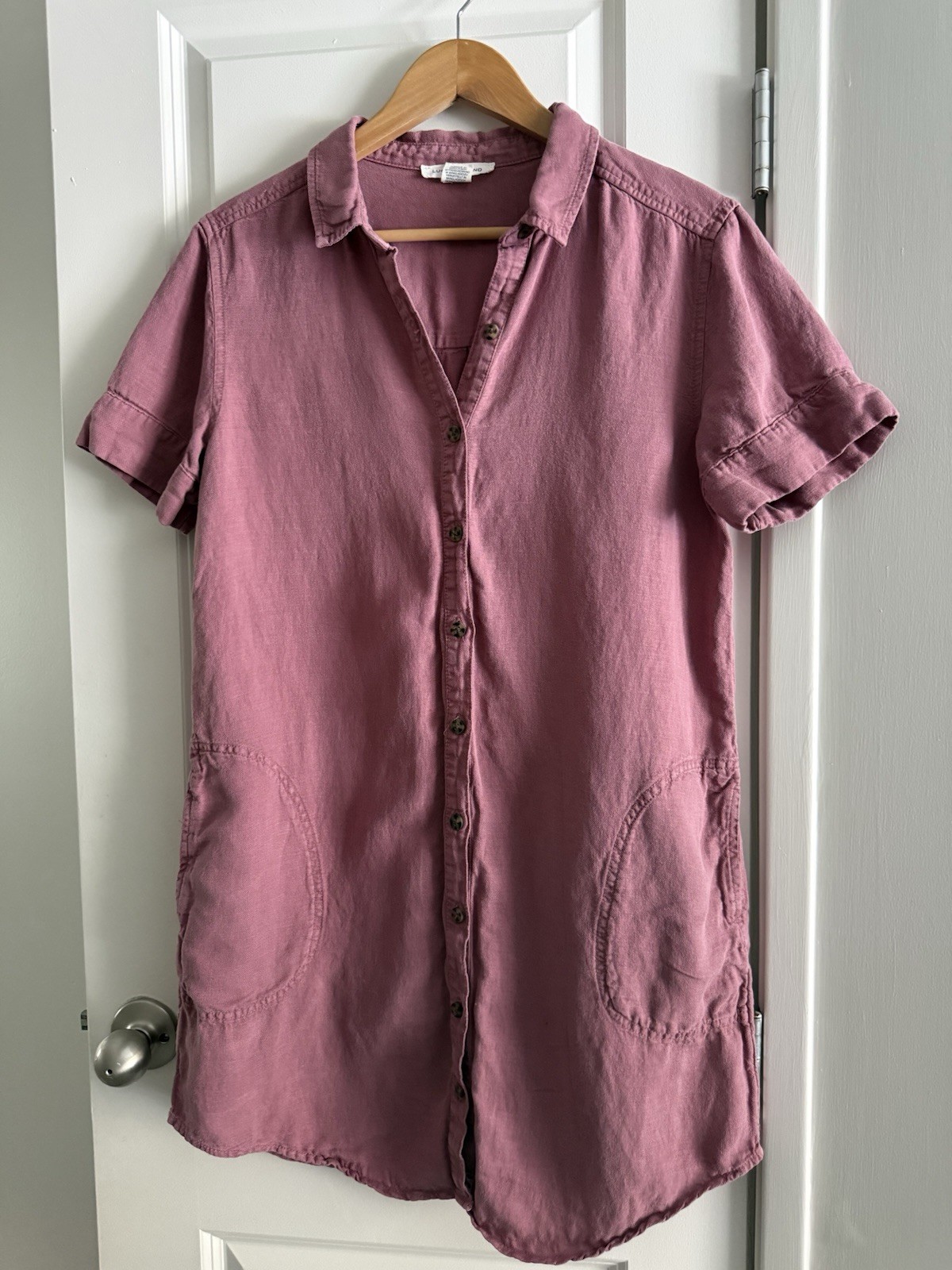 Women’s  Lucky Brand Dusty Rose Shirt Dress Button Up Pockets Sz Large Boho