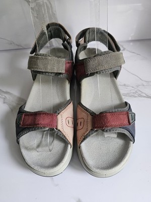 HOTTER WALK II UK 8 EEE EU 42 DAMEN MARINEBLAU ROSA ROT LEDER FLACHE SANDALEN X WEITE