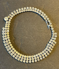 1950s Victorian Rhinestone Dazzling Choker Necklace Triple Strand Prong Set