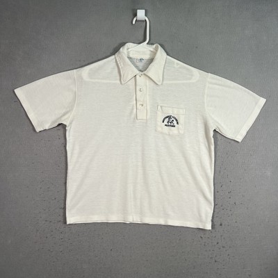 Vintage 70s Artex Northwest Academy Mustangs Polo Shirt Adult Large White Mens