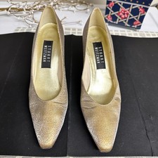Stuart Weitzman Sparkling Gold Glittery Pumps Fabric Coated Leather Vintage 7 AA