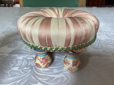MACKENZIE CHILDS PINK AND WHITE STRIPE MINATURE TUFFET