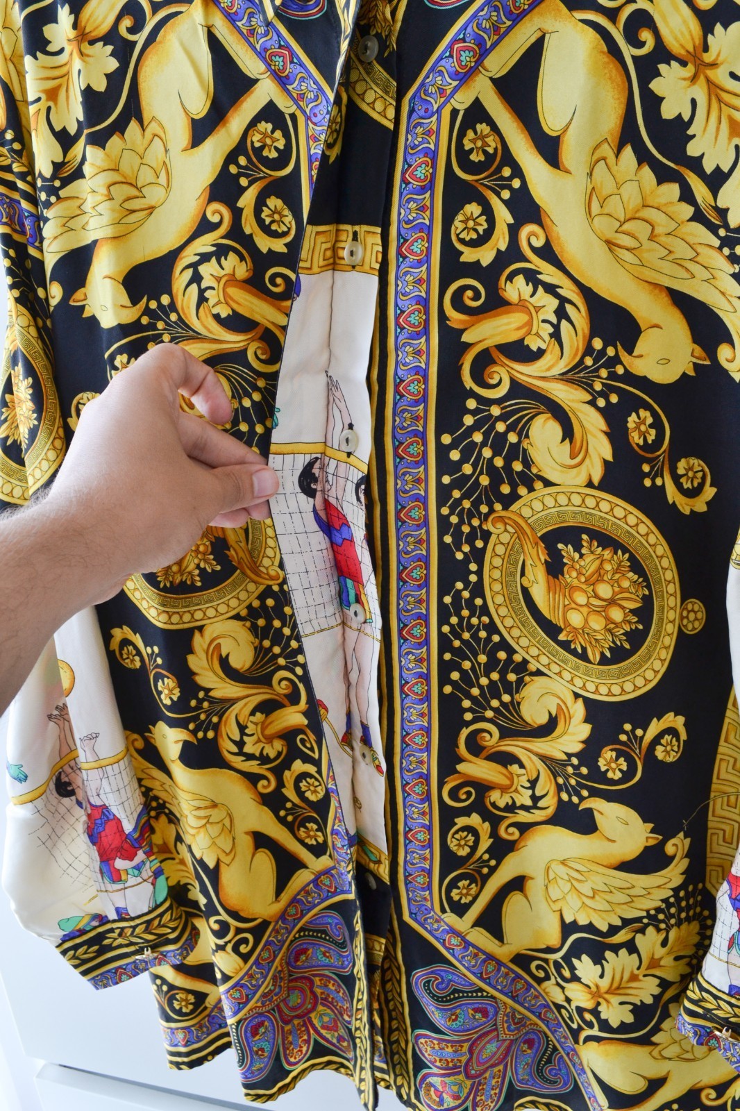 Vintage Unisex VERSACE Shirt Silk Long Sleeve Baroque Printed Sport Gold Size 46 image 4