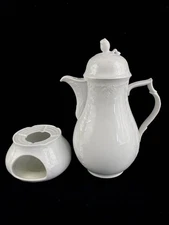 A.K. Kaiser Midinette Coffee Carafe & Warmer Set White Floral Porcelain