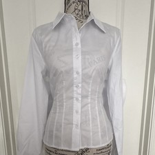 AKIRA White Collared Button-Up Long Sleeve Ba...