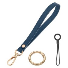 7 Inch Wristlet Strap PU Leather with Gold Ring Lanyard for Clutch Dark Blue 