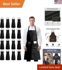 16 Pack Black Bib Apron, Waterd Resistant Unisex Aprons Bulk with 2 Pockets ...