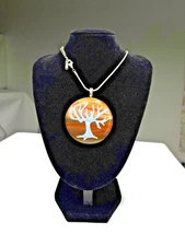 Tree Of Life Fused Glass Pendant with 18" Silver Tone Necklace Chain