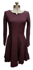 Gap Womens Navy Blue And Red Striped Long Sleeve Fit and Flare Dress Size 4