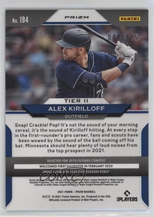 2021 Panini Prizm Tier II Lime Green Prizm /125 Alex Kirilloff #194 Rookie RC - Image 2 of 2