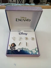 Stud Earring Set Disney Encanto 3 Pair Silver Toned Rhinestones Floral Butterfly