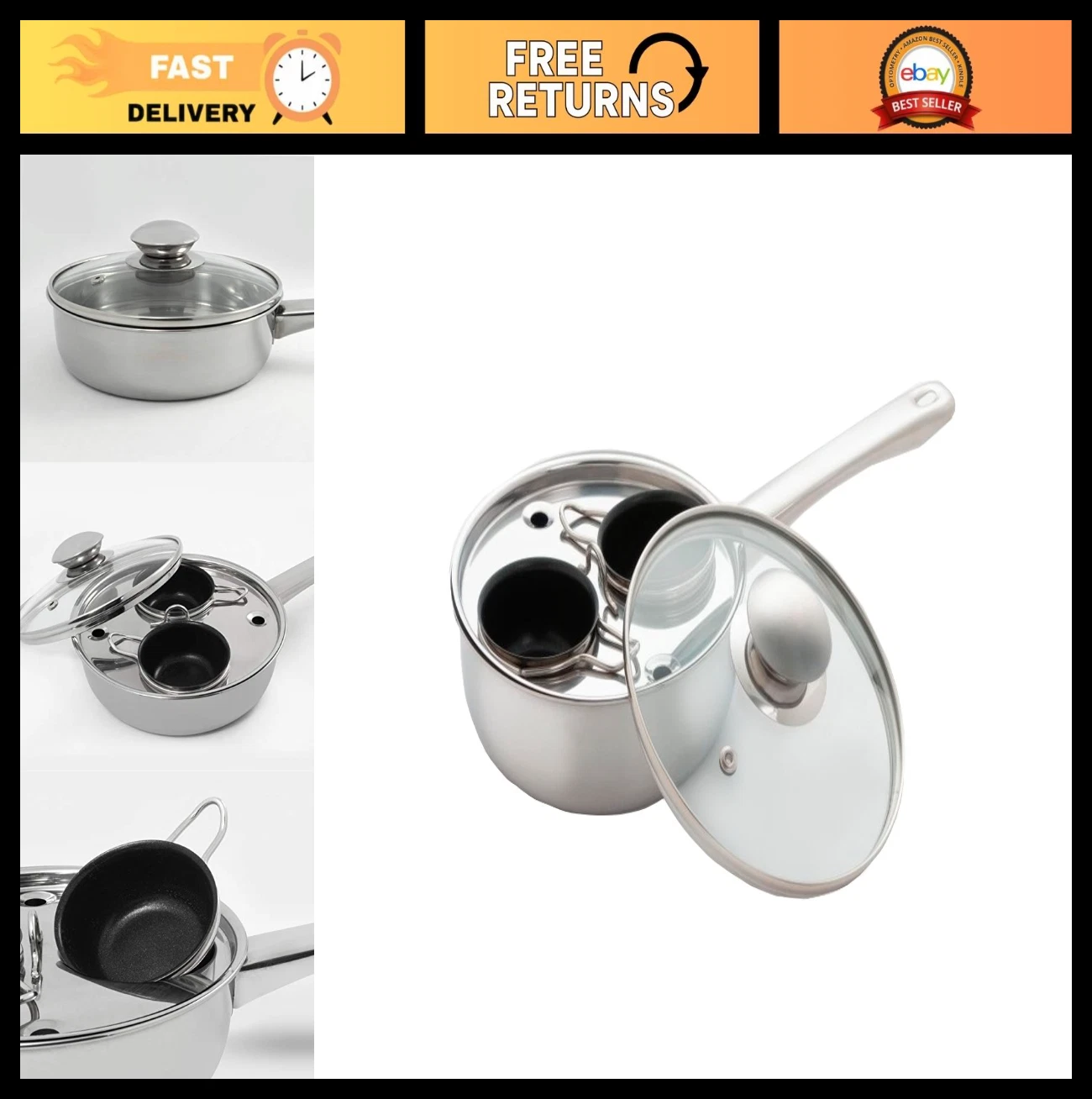 Stainless Steel 2 Cup Egg Poacher - Non-Stick, Rust Resistant Kitchenware for Ea